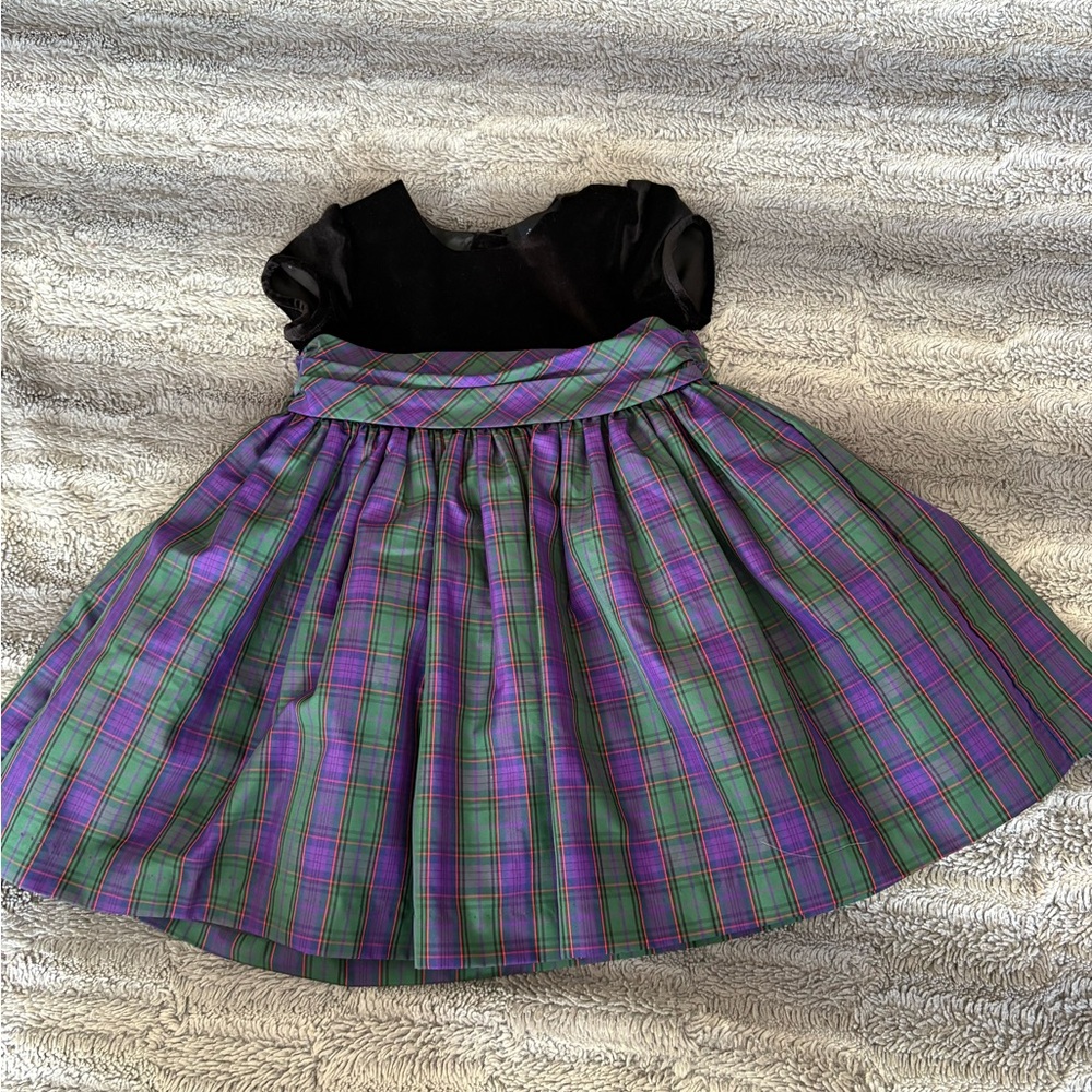 2T Plaid Dress with Black Velvet Top